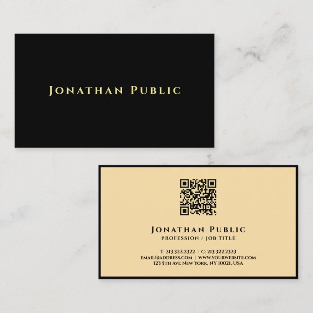 QR Code Black And Gold Elegant Modern Template Business Card (Front/Back)