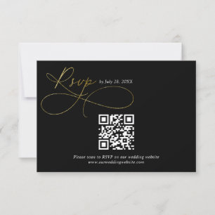 QR Code Black and Gold Script Calligraphy Wedding RSVP Card