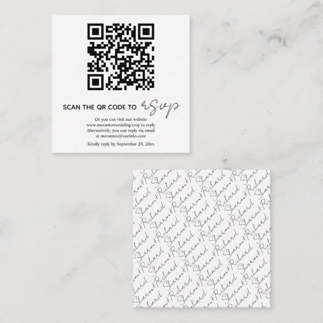 QR code black and white calligraphy RSVP photo Enclosure Card (Front/Back)