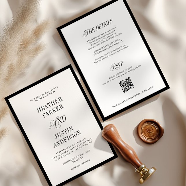 QR Code Black and White Classic Simple Wedding Invitation (Creator Uploaded)