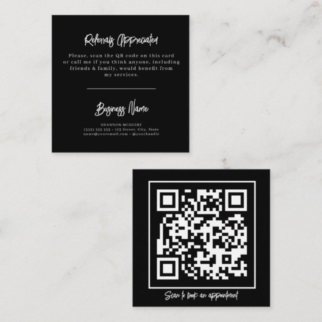 QR Code Black and White Modern Referral Card (Front/Back)