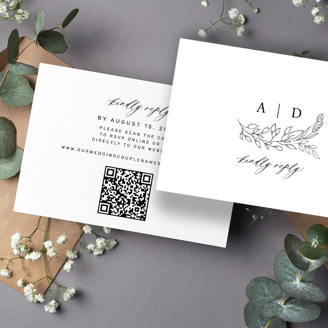 QR code black and white monogram wedding  RSVP Card (Creator Uploaded)