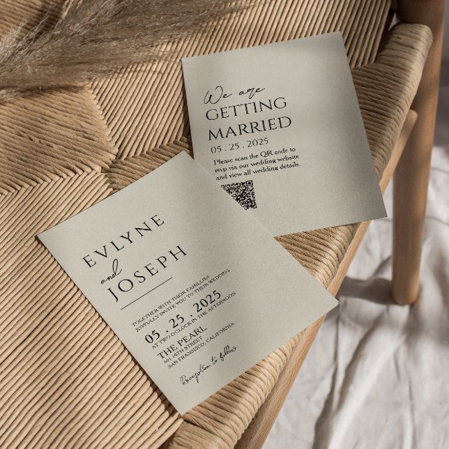 QR Code Black & Beige Boho Neutral Wedding Invitation (Creator Uploaded)