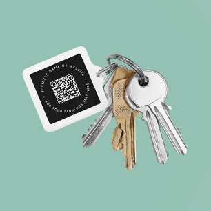 QR Code   Black Business Modern Affordable Square Key Ring