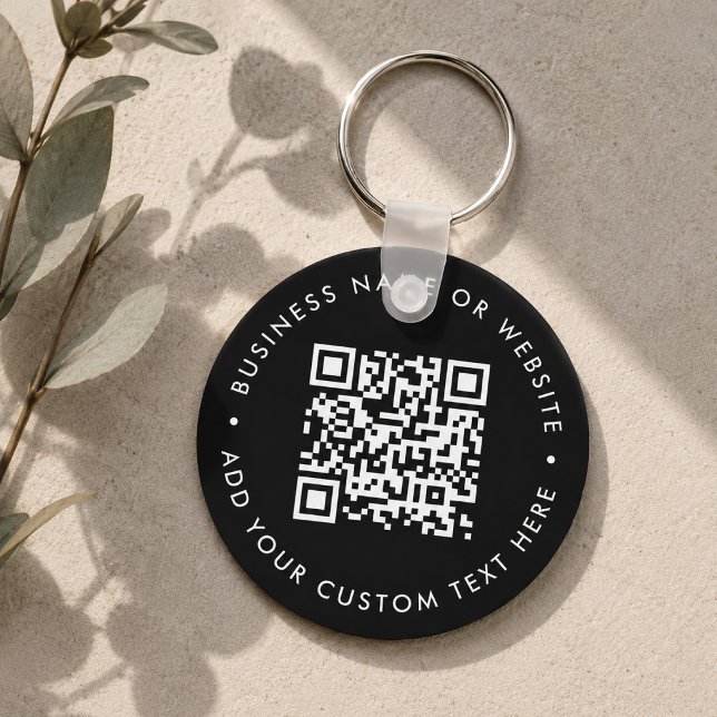 QR Code | Black Business Modern Budget Round Key Ring (Interactive editable QR code budget keychains to promote your business, products or services.)