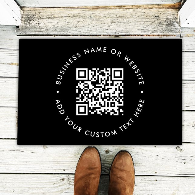 QR Code | Black Business Modern Minimal Welcome  Doormat (Creator Uploaded)