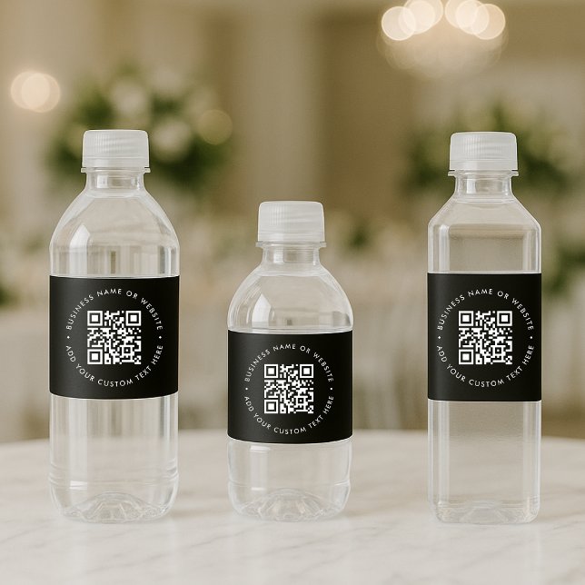 QR Code Black Business Modern Stylish Promotional Water Bottle Label (Creator Uploaded)