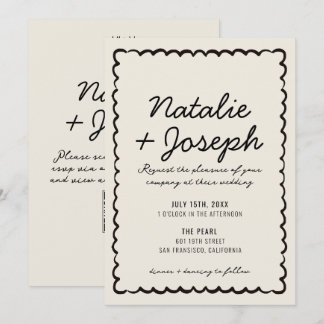QR Code Black Cream Modern Whimsical Wedding Invitation