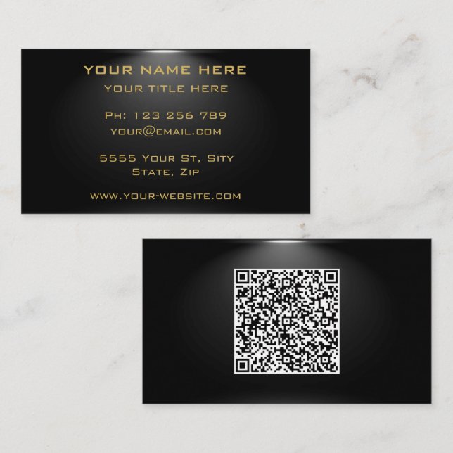 QR code Black Gold Business Card - Under Spotlight (Front/Back)