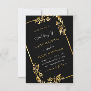 QR Code Black Gold Wedding Invitation Template