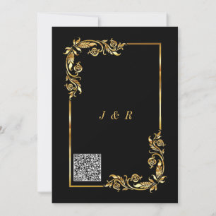 QR Code Black Gold Wedding Invitation Template