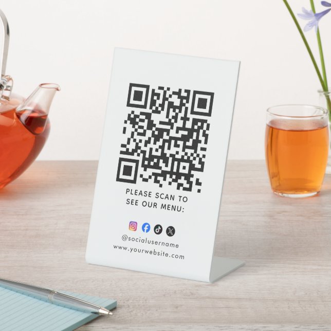 QR Code Black Menu Logo Contactless Modern Cafe Pe Pedestal Sign (In SItu)
