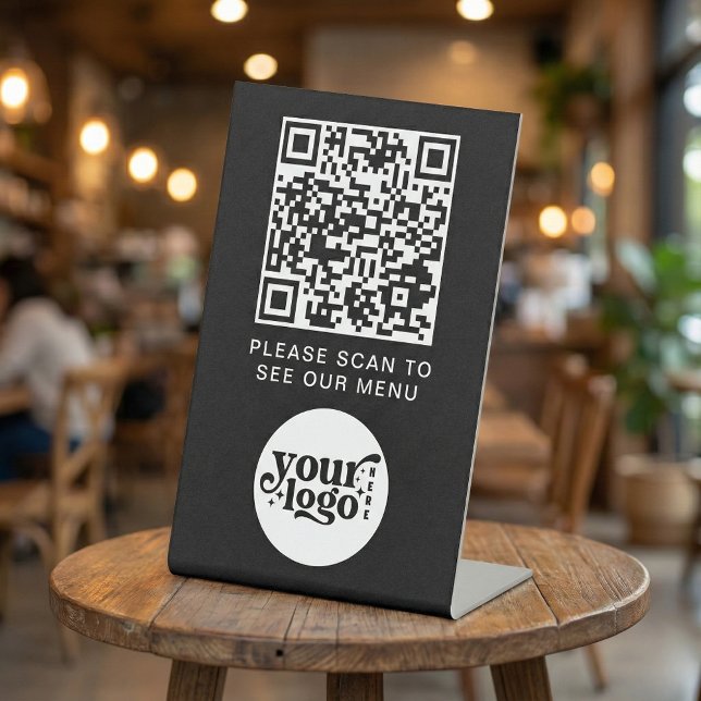 QR Code Black Menu Logo Contactless Modern Cafe Pedestal Sign (QR Code Black Menu Logo Contactless Modern Cafe Pedestal Sign)