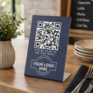 QR Code Black Menu Logo Contactless Modern Cafe Pedestal Sign