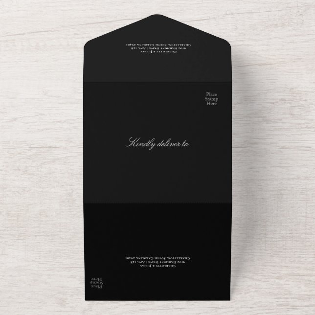 QR Code Black Minimalist Typographic Wedding All In One Invitation (Outside)