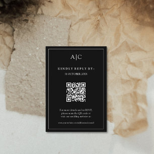 QR Code Black Monogram Wedding RSVP Enclosure Card