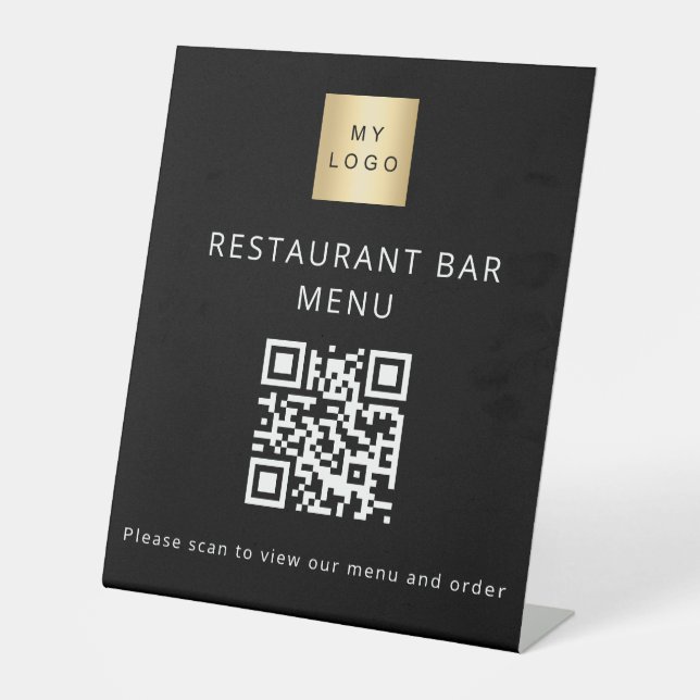 QR code black restaurant cafe bar scan menu Pedestal Sign (Front)