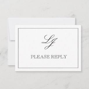 QR Code Black & White Calligraphy Monogram Wedding RSVP Card