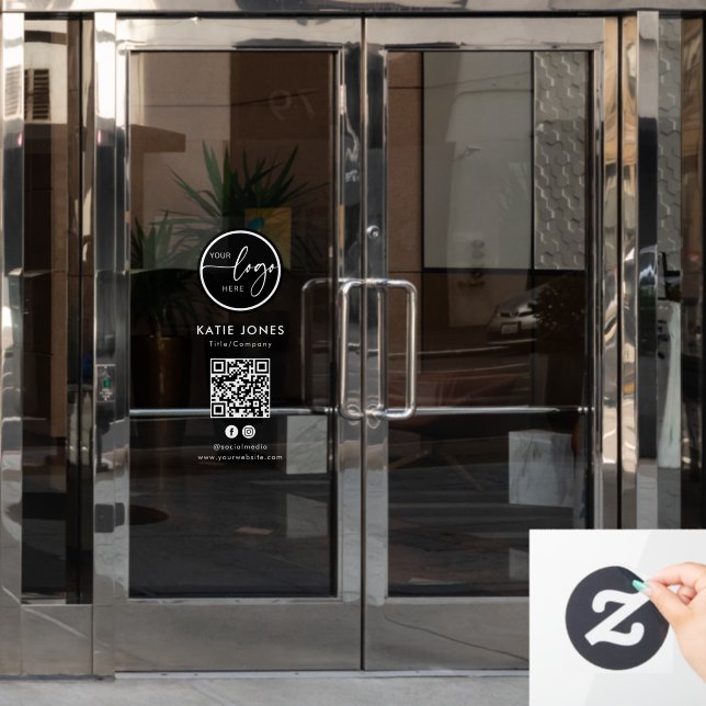 QR Code Black White Custom Logo Connect with Us (Office Door)
