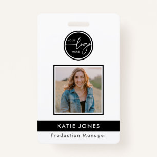 QR Code Black White Custom Logo Employee Photo ID ID Badge