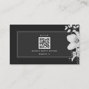 QR Code Black & White Floral Wedding RSVP Enclosure Card