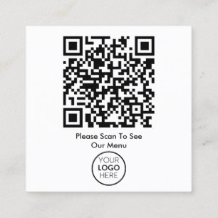 QR Code Black White Menu Logo Contactless Modern Square Business Card
