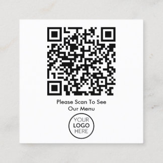  QR Code Black White Menu Logo Contactless Modern  Square Business Card