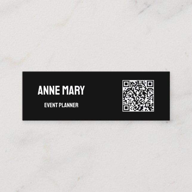 QR Code Black White Modern Wedding Event Planner Mini Business Card (Front)