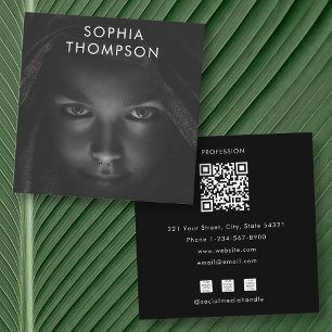 QR Code Black White Photo Social Media Icons Square Business Card