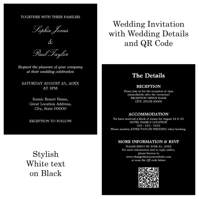 QR Code Black White Script RSVP Wedding Invitation (Creator Uploaded)