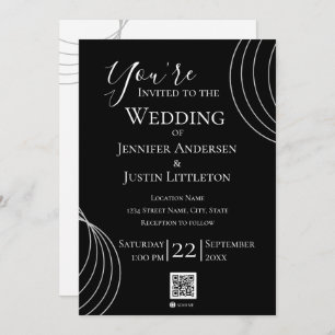 QR Code Black White Wedding Invitation