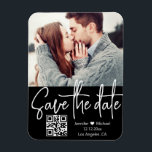 qr code black white wedding photo save the date magnet<br><div class="desc">qr code modern white handwriting black background wedding photo Save the Date magnet, custom.
you can change background color and font color and style.</div>