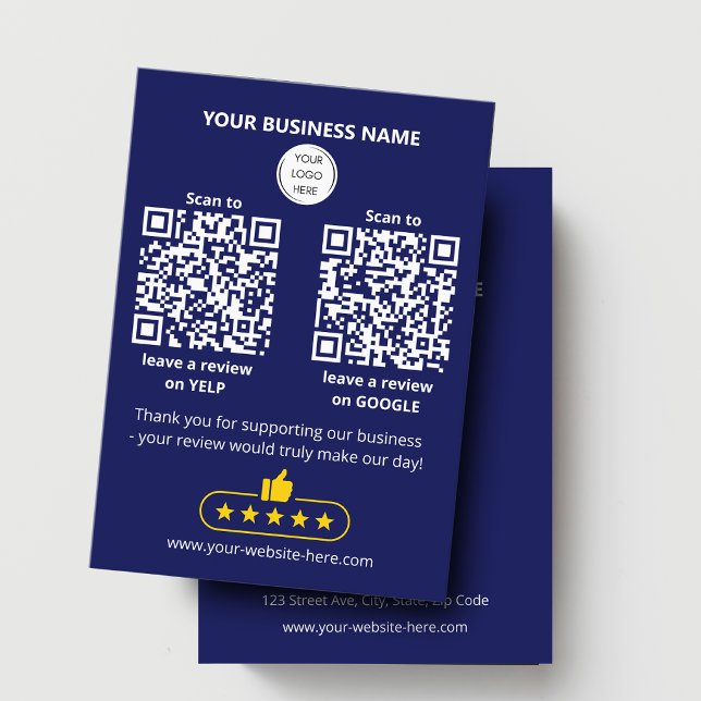 QR code Blue Business Review GOOGLE and YELP  Card (Creator Uploaded)