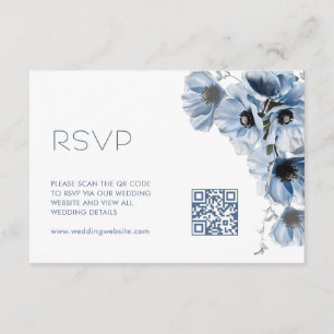 QR Code Blue Floral Wedding Enclosure Card