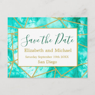 QR Code Blue Gold Modern Watercolor Save the Date Announcement Postcard