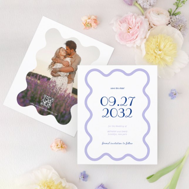 QR Code Blue Lavender Wave Scallop Photo Wedding (Creator Uploaded)
