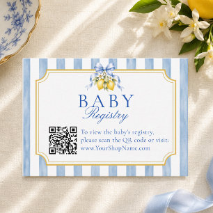 QR Code Blue Stripes Coastal Chic Baby Registry  Enclosure Card