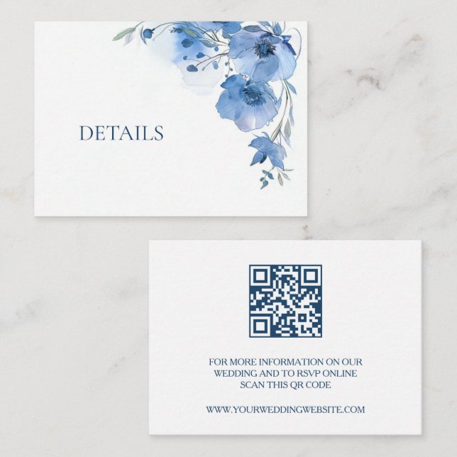 QR Code Blue Watercolor Flower  Enclosure Card (Front/Back)