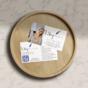 QR Code Blue & White Minimalist Notary Photo Business Card