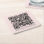 QR Code | Blush Pink Minimalist Simple Scan Me Square Paper Coaster<br><div class="desc">A simple custom blush pink QR code coaster template in a modern minimalist style which can be easily updated with your QR code and custom text,  eg. scan me to...  #QRcode #sticker #business</div>