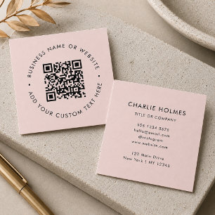 QR Code Blush Pink Modern Professional Square Business Card