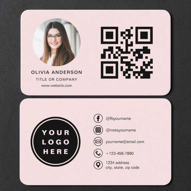 QR Code Blush Pink Photo Business Card (Creator Uploaded)
