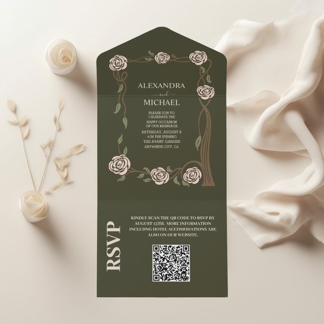 QR Code Boho Chic Retro Floral Retro All In One Invitation (Creator Uploaded)