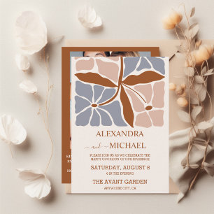 QR Code Boho Chic Retro Floral Wedding Invitation