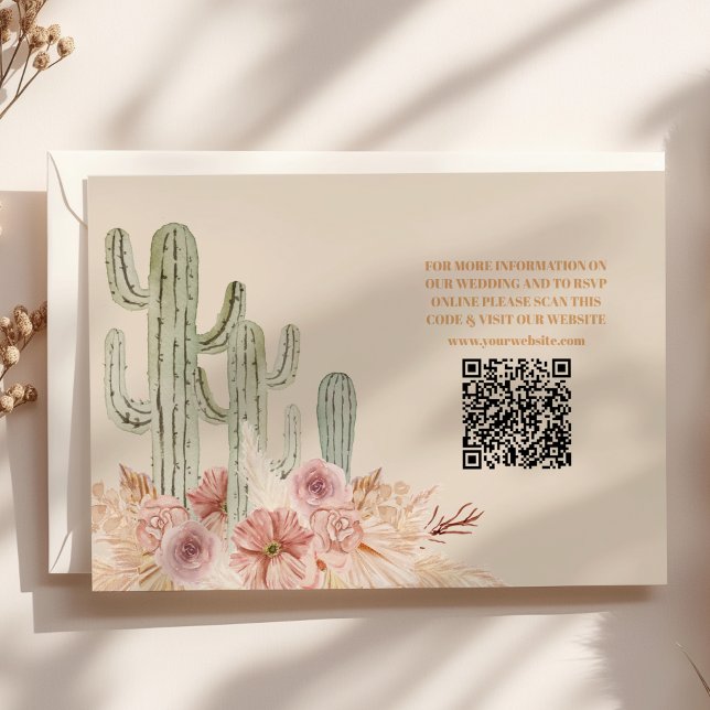 QR Code Boho Desert Cactus Wedding Enclosure Card (Creator Uploaded)