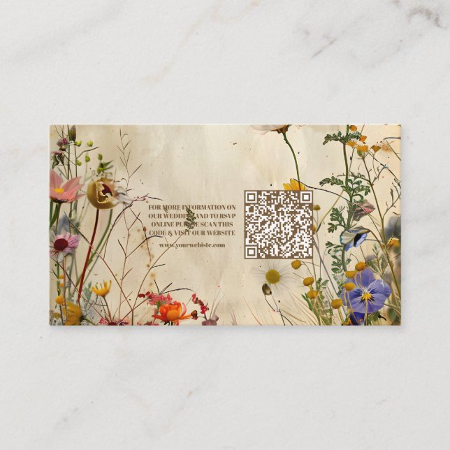  QR Code Boho Fall Wildflower Wedding Enclosure Card (Front)