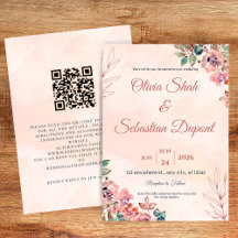 QR Code Boho Floral Wedding Invitation