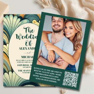 QR Code Boho Retro Floral Wedding Invitation