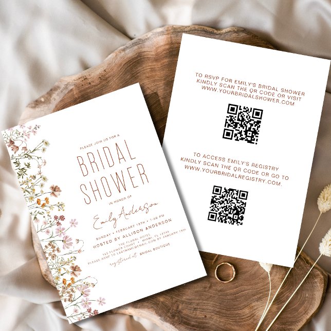 QR Code Boho Wildflower Bridal Shower Invitation (Creator Uploaded)