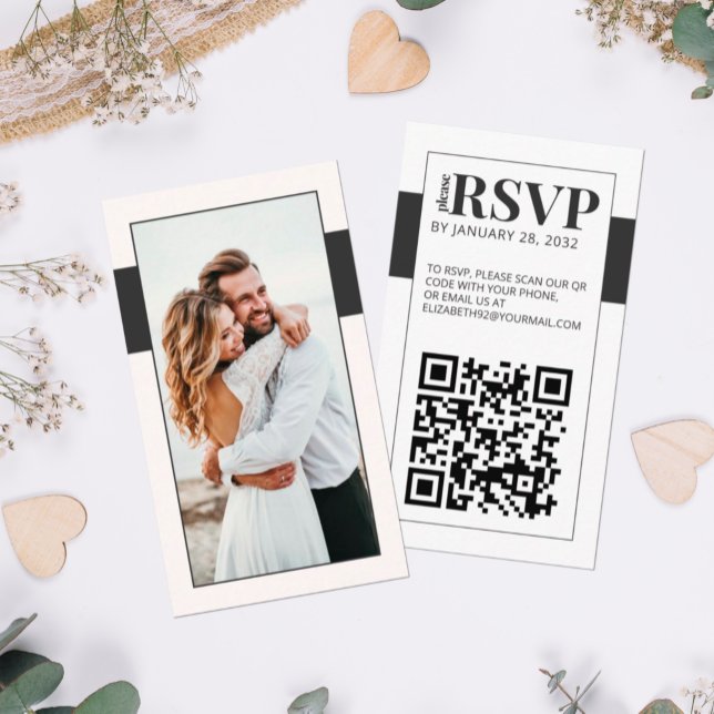 QR Code bold minimal photo online RSVP Enclosure  Card (Creator Uploaded)